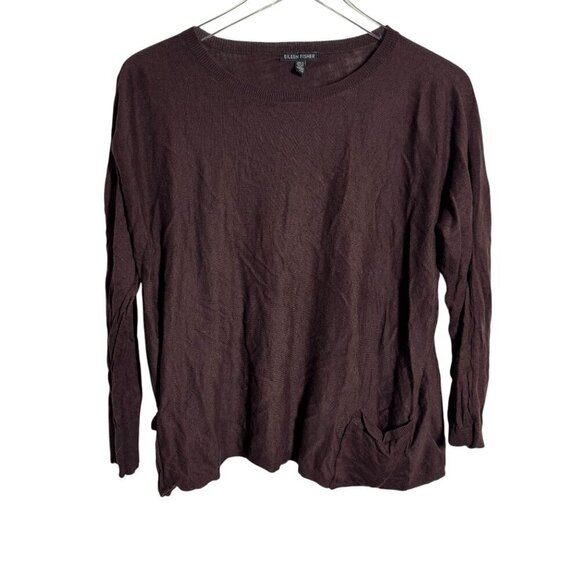Eileen Fisher System size Large Organic Linen blend sweater top dark brown - Picture 6 of 6